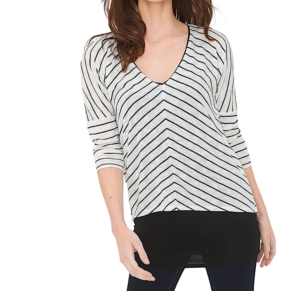WHITE HOUSE BLACK MARKET: Women’s Layered Striped Blouse Top -Size Small
